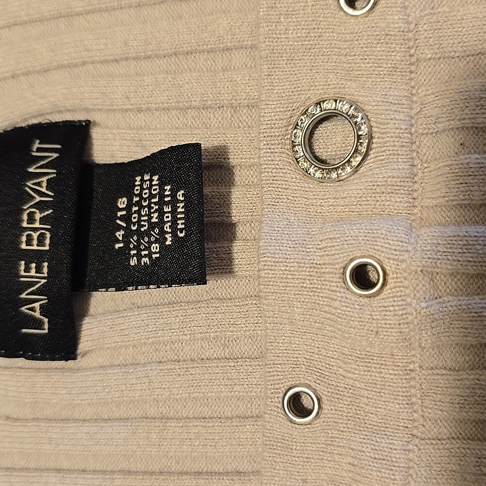 Lane Bryant Ribbed Beige Sweater With Metalic Accents 14/16 - Picture 2 of 5